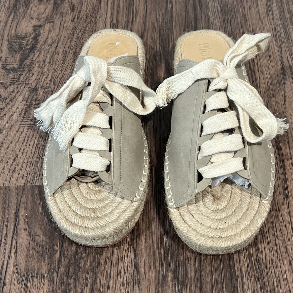Mi.iM Grey Lace Up Espadrilles Sandals Slides Women's size 10